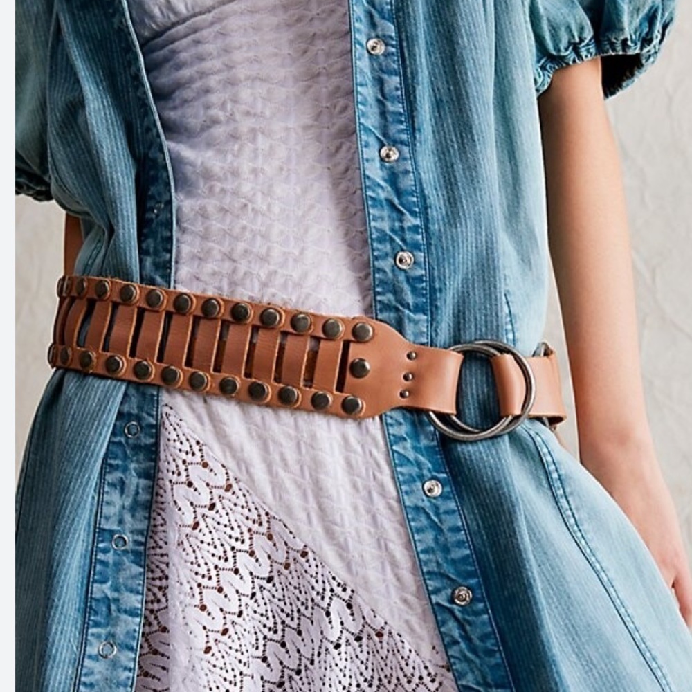 Free People Calgary Belt Brown Studded Belt new with tags S/M
